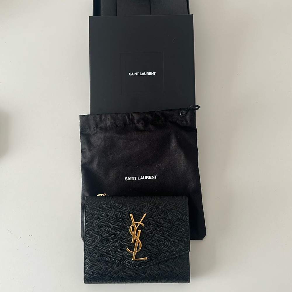 Saint Laurent Black Wallet with Gold Logo